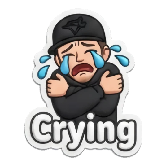 Guy crying with crossed arms with text Crying Cool Guy Daily Vibes sticker for expressive chats and social replies.