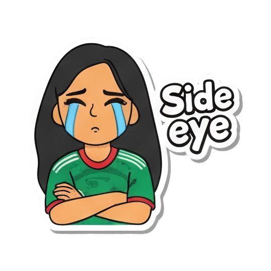 Girl giving side eye with text Side eye Soccer Fan Girl Daily Life sticker for expressive chats and social replies.