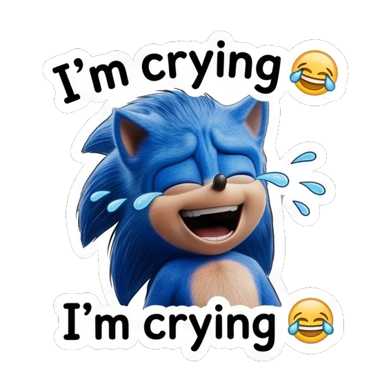 Sonic laughing and crying with I'm crying text Sonic Expressive Vibes sticker for expressive chats and social replies.
