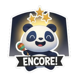 Panda holding maracas on stage with stars and ENCORE text Rocking Panda Band sticker for expressive chats and social replies.