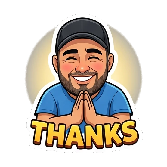 Bearded man with hands together in a thankful gesture, 'Thanks'. Bearded Guy Daily Vibes sticker for expressive chats and social replies.