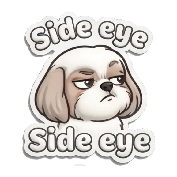 Shih Tzu giving a skeptical side-eye glance Puffy Shih Tzu Pals sticker for expressive chats and social replies.