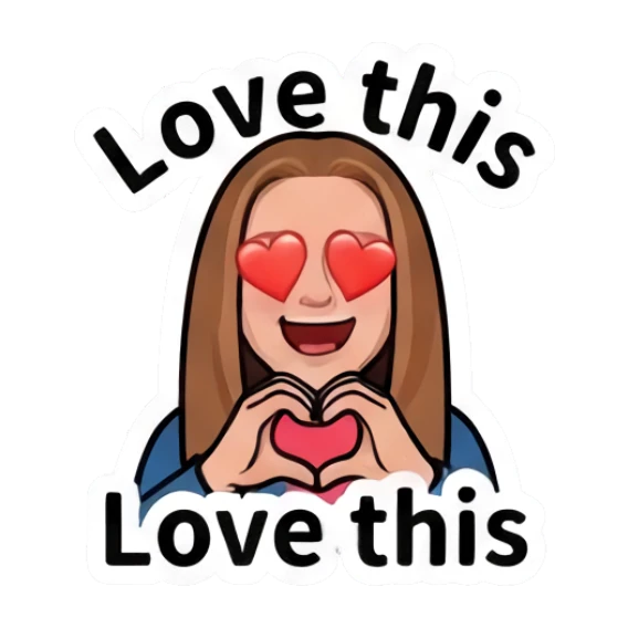 Girl with heart eyes and hands forming a heart with text Love this Everyday Girl Expressions sticker for expressive chats and social replies.