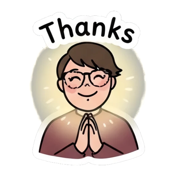Grateful boy with hands together saying Thanks Daily Doodle Boy sticker for expressive chats and social replies.