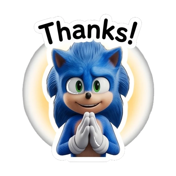 Sonic praying with Thanks text Sonic Expressive Vibes sticker for expressive chats and social replies.