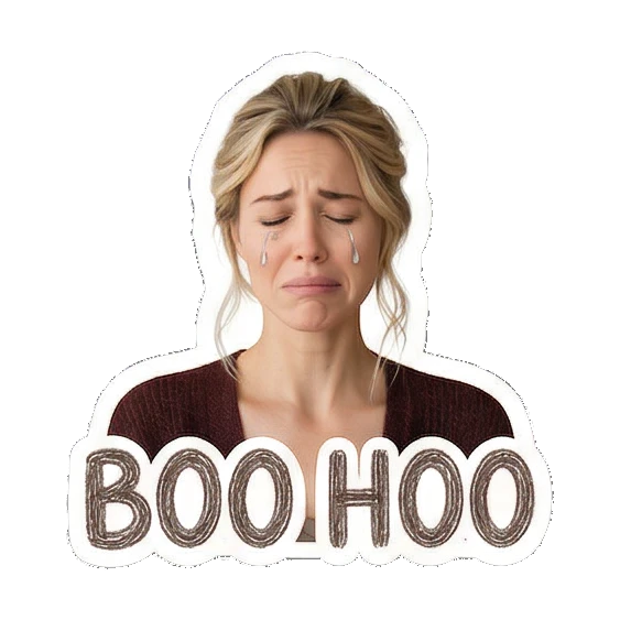 流泪难过BOOHOO Daily Life of a Modern Woman sticker for expressive chats and social replies.
