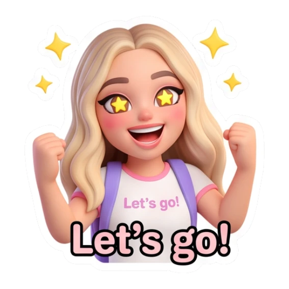 Blonde girl cheering with star eyes and Let's go text Blonde Girl Daily Vibes sticker for expressive chats and social replies.
