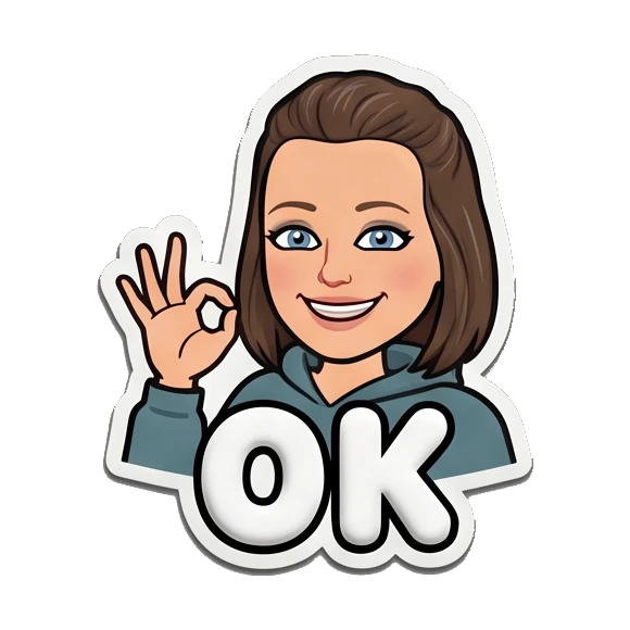 Young woman making an OK hand gesture with happy expression and OK text. Playful Girl Daily Expressions sticker for expressive chats and social replies.