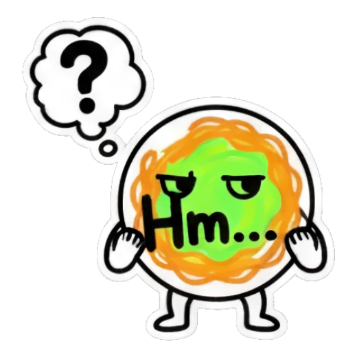Spaghetti character looking suspicious with 'Hm...' text. Spaghetti Doodle Pals sticker for expressive chats and social replies.