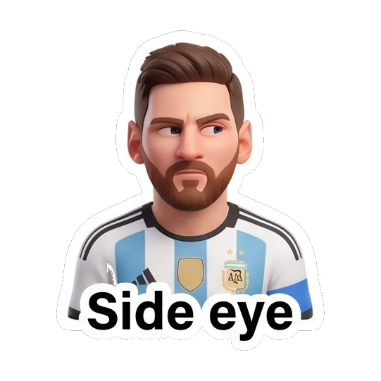 Messi giving a skeptical side-eye glance Messi Moods sticker for expressive chats and social replies.