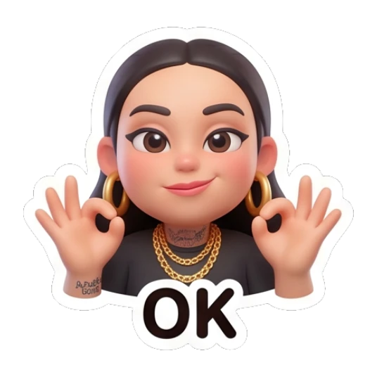 Stylish girl making an OK hand gesture with a confident smile. Chic Urban Girl Vibes sticker for expressive chats and social replies.