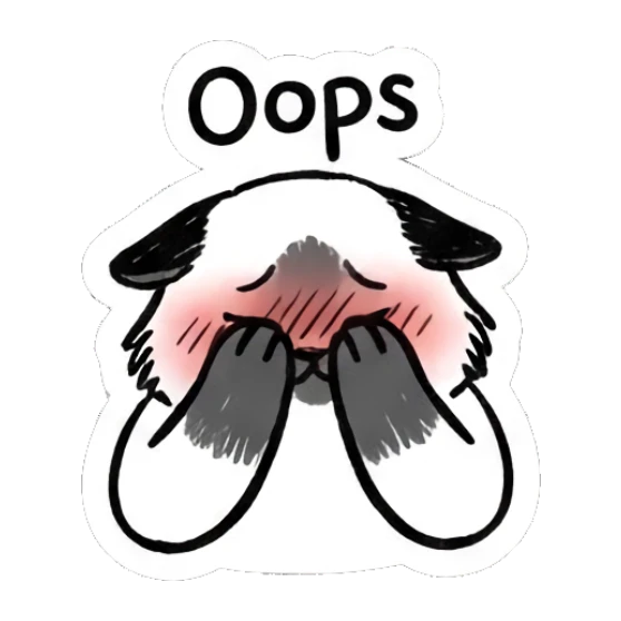 Embarrassed Ragdoll cat covering face, text 'Oops' Ragdoll Cat Moods sticker for expressive chats and social replies.