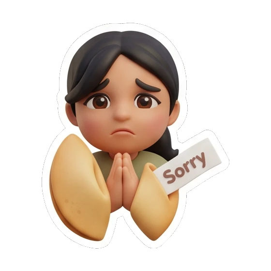 Girl with hands together apologizing with Sorry text, regretful. Cheerful Girl Daily Life sticker for expressive chats and social replies.