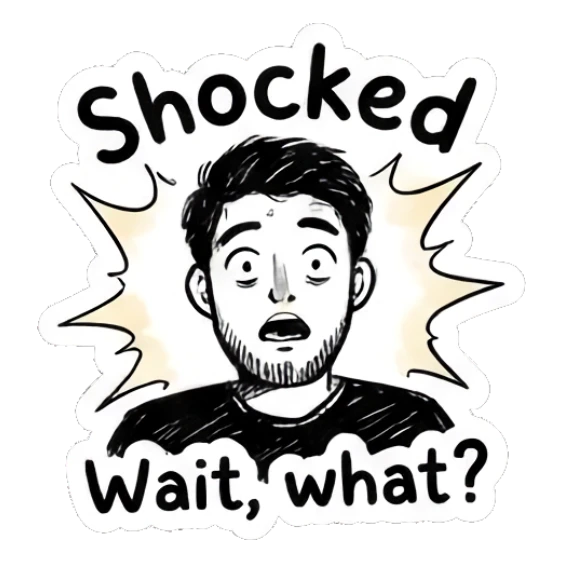 Shocked man with wide eyes and mouth open, looking surprised. Doodle Guy Daily Vibes sticker for expressive chats and social replies.