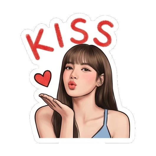 Young woman blowing a kiss with a heart and KISS text. Lisa Daily Vibes sticker for expressive chats and social replies.