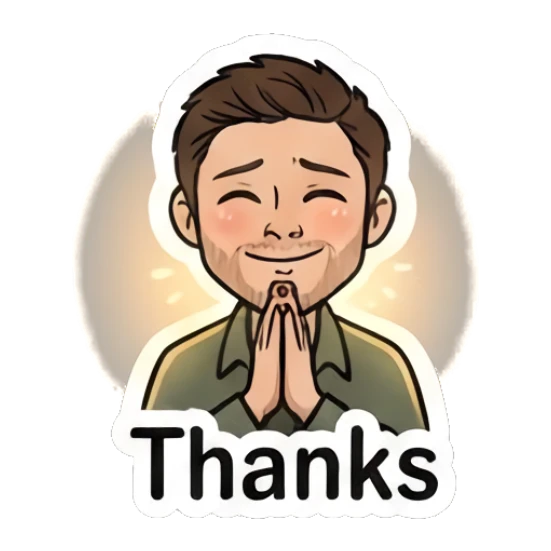 Man with hands together in a prayer gesture saying thanks Everyday Guy Expressions sticker for expressive chats and social replies.