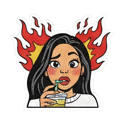 愤怒火焰冲天 Retro Comic Girl Vibes sticker for expressive chats and social replies.