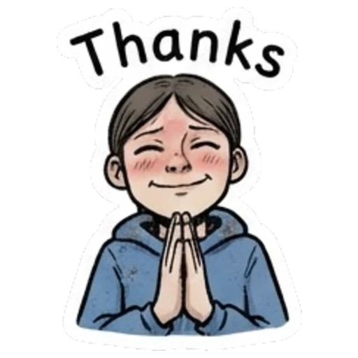 Girl with hands in prayer position saying Thanks Daily Moods of a Girl sticker for expressive chats and social replies.