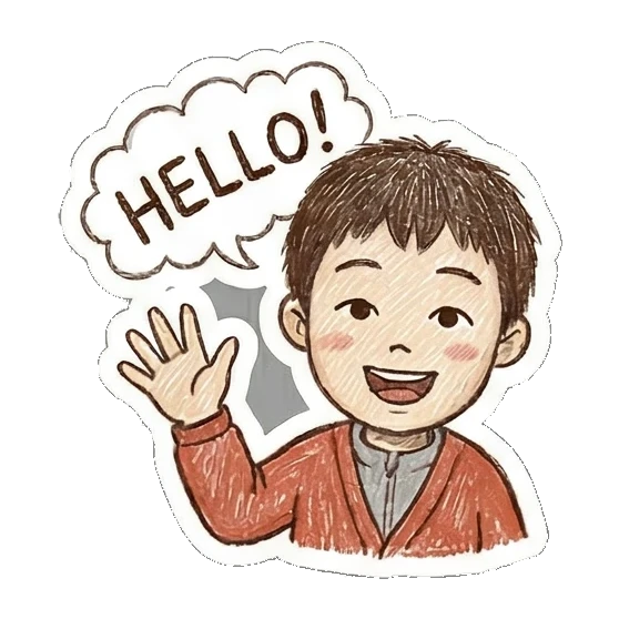 boy waving hello Little Boy Doodle Expressions sticker for expressive chats and social replies.