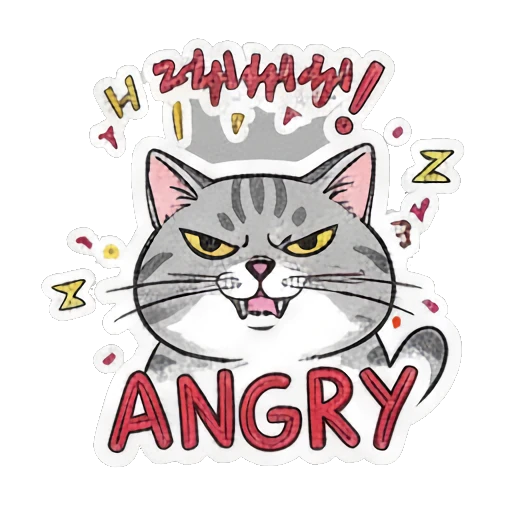 Angry cat with lightning Playful Gray Tabby Diary sticker for expressive chats and social replies.