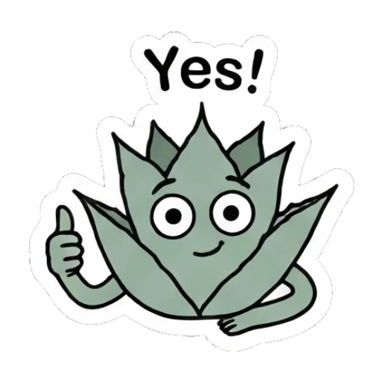 Happy aloe plant giving a thumbs up. Cheerful Aloe Adventures sticker for expressive chats and social replies.