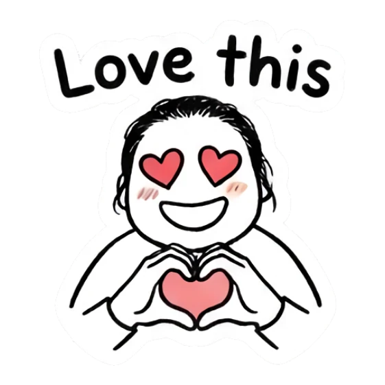 Girl making a heart shape with hands and heart eyes Daily Doodle Girl sticker for expressive chats and social replies.