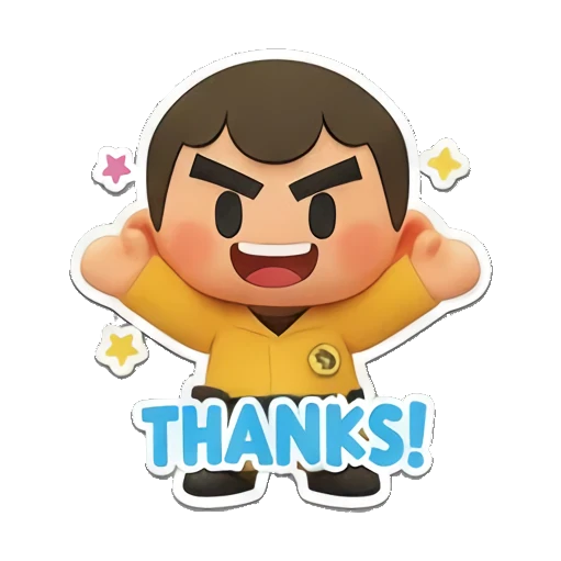 3. Boy expressing gratitude with Thanks text. Cheerful Yellow Boy Adventures sticker for expressive chats and social replies.