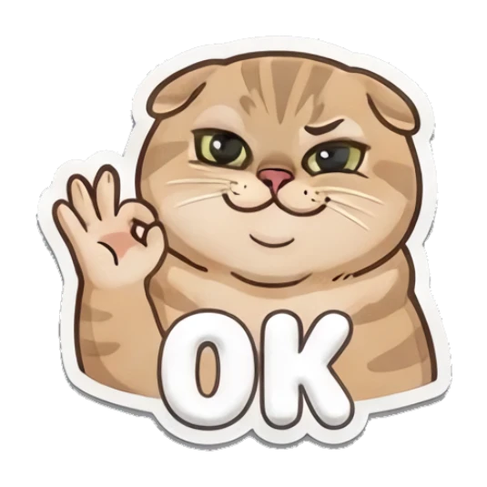 Tabby cat making an OK hand gesture with 'OK' text Puffy Tabby Cat Moods sticker for expressive chats and social replies.