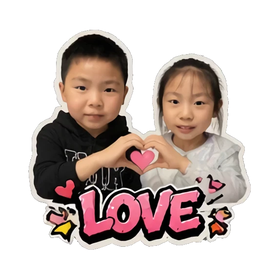Boy and girl forming a heart with LOVE text Hip-hop Kids Duo sticker for expressive chats and social replies.