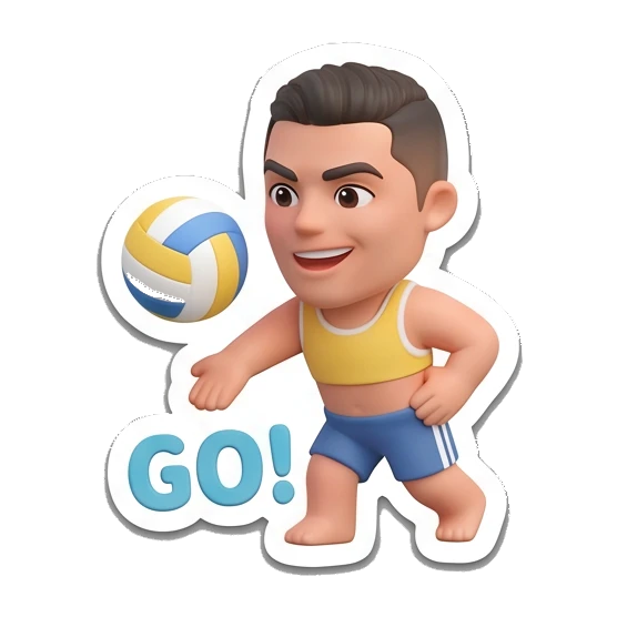 Boy playing volleyball with GO text Summer Vibes Boy sticker for expressive chats and social replies.