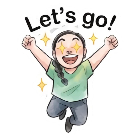 Girl jumping with excitement and shining eyes. Modern Girl Daily Expressions sticker for expressive chats and social replies.