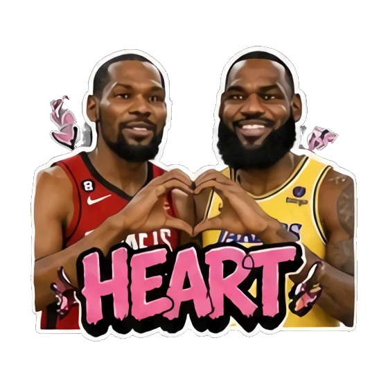 Two players forming a heart shape with hands, loving, text HEART. Basketball Legends Duo sticker for expressive chats and social replies.