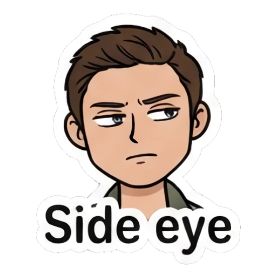 Man giving a skeptical side-eye look Everyday Guy Expressions sticker for expressive chats and social replies.