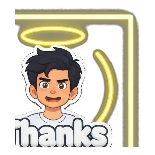 Boy with halo above head and text Thanks Playful Boy Daily Vibes sticker for expressive chats and social replies.