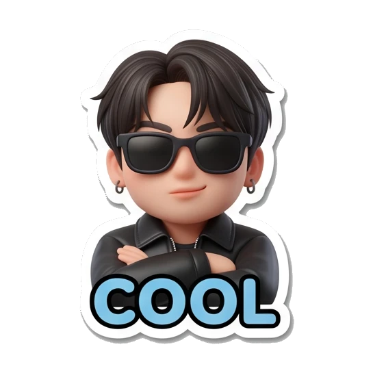 Charming boy wearing sunglasses looking cool with 'COOL' text Charming Boy Daily Expressions sticker for expressive chats and social replies.