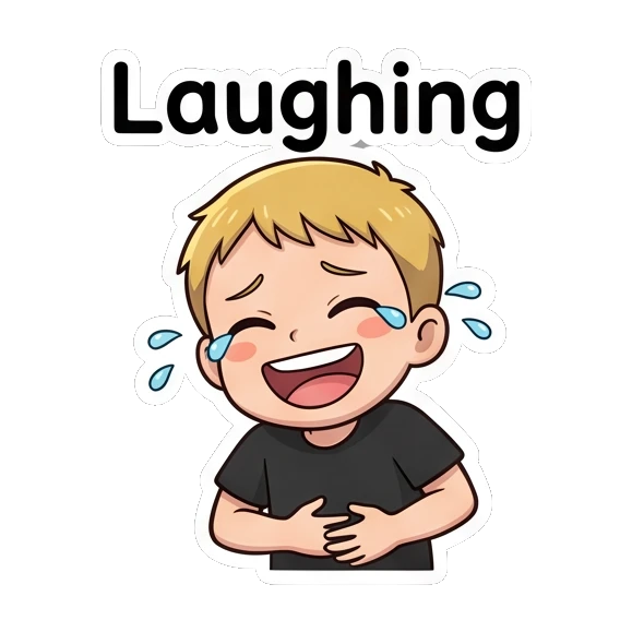Blonde boy laughing hysterically with tears of joy Blonde Boy Daily Expressions sticker for expressive chats and social replies.