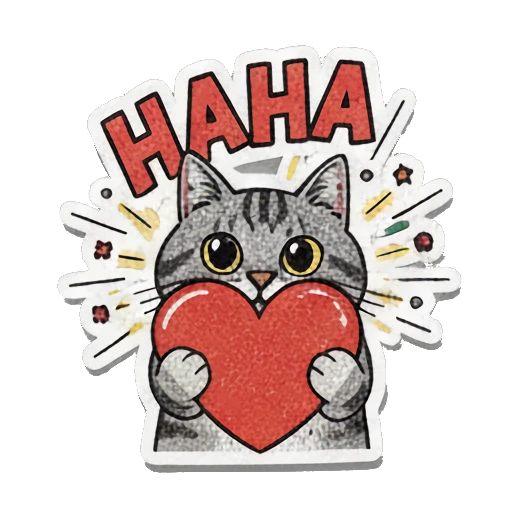 cat holding a heart laughing Retro Grumpy Cat Vibes sticker for expressive chats and social replies.