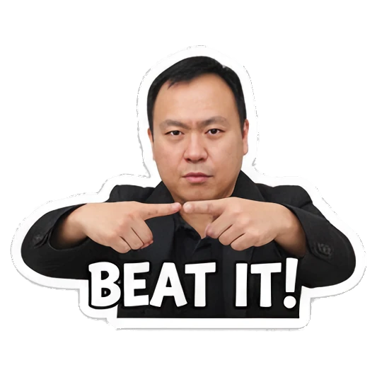 Professional man pointing fingers forward with BEAT IT text Professional Office Man Daily sticker for expressive chats and social replies.