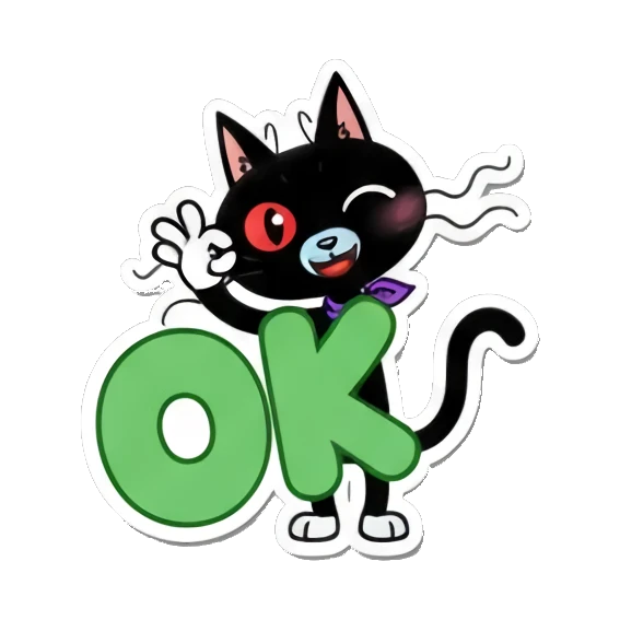 Black cat winking and giving an OK sign with green OK text Playful Black Cat Daily Life sticker for expressive chats and social replies.