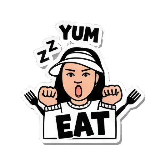 女孩吃东西EAT Visor Girl's Expressive World sticker for expressive chats and social replies.