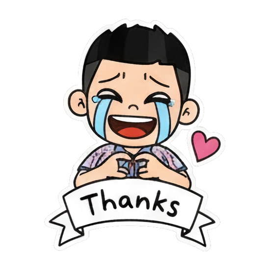 Boy smiling with heart icons and Thanks text Cheerful Boy Daily Expressions sticker for expressive chats and social replies.