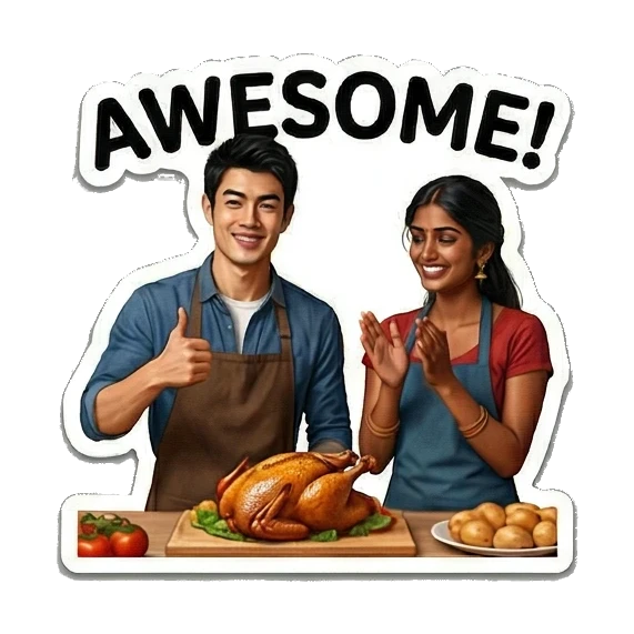 两人一起竖起大拇指点赞 Culinary Couple Moments sticker for expressive chats and social replies.