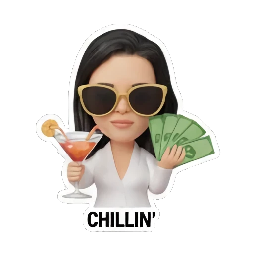 fashionable girl with cocktail and cash Rich Girl Lifestyle sticker for expressive chats and social replies.