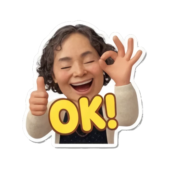 Mother giving an OK sign Cheerful Curly Mom sticker for expressive chats and social replies.