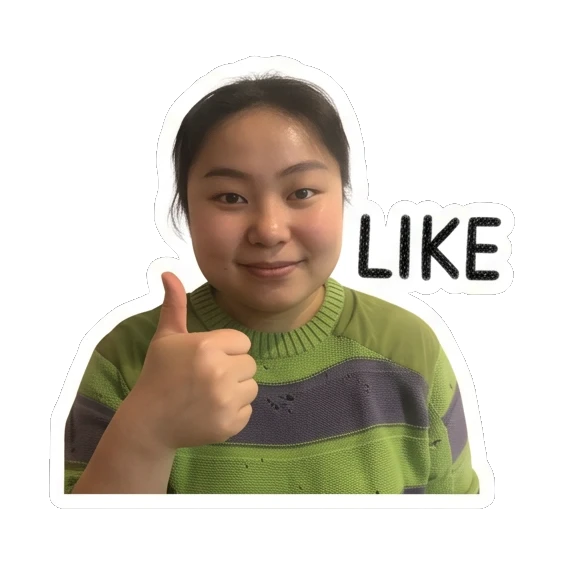 Young woman giving a thumbs up with 'LIKE' text Cheerful Daily Expressions sticker for expressive chats and social replies.