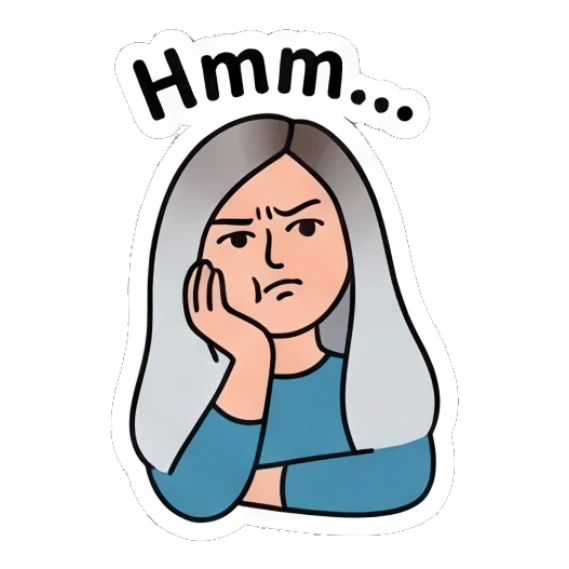 Girl resting chin on hand looking thoughtful saying Hmm Cool Girl Daily Vibes sticker for expressive chats and social replies.