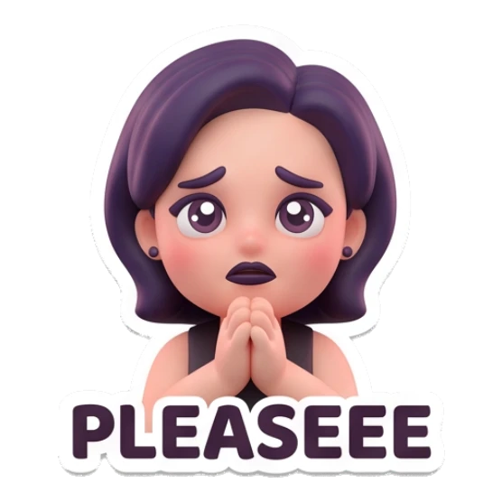 Pleading girl with hands together begging with text PLEASEEE Modern Chic Girl Expressions sticker for expressive chats and social replies.