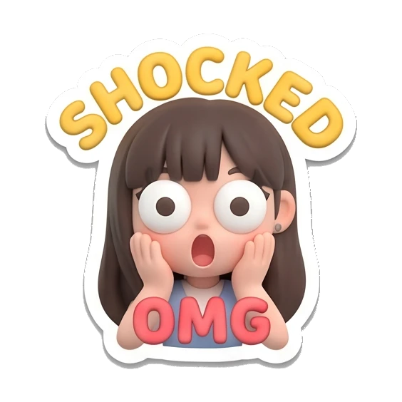 Girl looking shocked with wide eyes and text SHOCKED OMG Cute Girl Daily Expressions sticker for expressive chats and social replies.