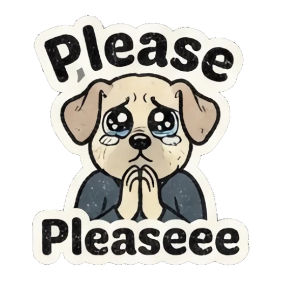 Sad puppy dog face pleading with hands together. Retro Blonde Comic Vibes sticker for expressive chats and social replies.