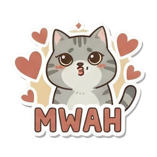 送出飞吻的小猫 Playful Grey Tabby sticker for expressive chats and social replies.